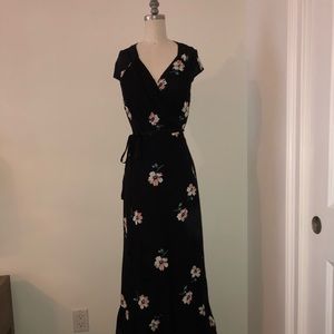 Reformation black floral wrap dress